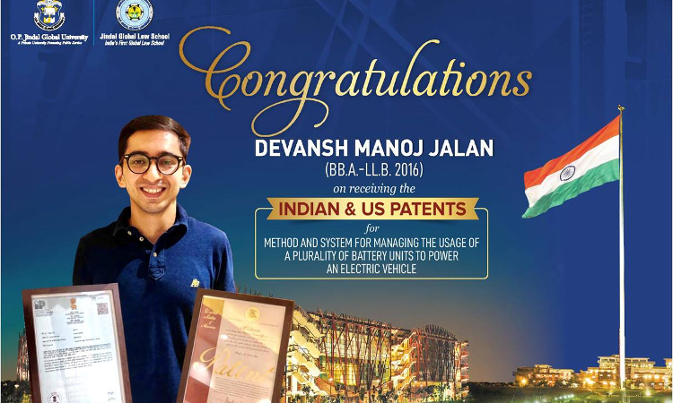 Devansh Jalan Of O.P. Jindal Global University Becomes First Indian Law Student To Have Received US & Indian Patents
